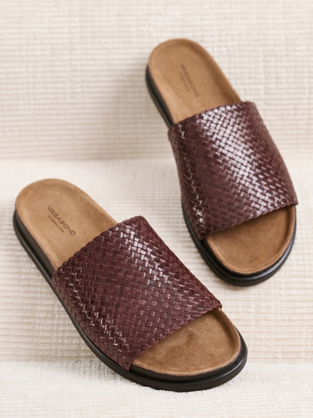 Vagabond Anthropologie Effie Woven Leather Brown Flat Dad Sandals Slip On 39 - Picture 2 of 15
